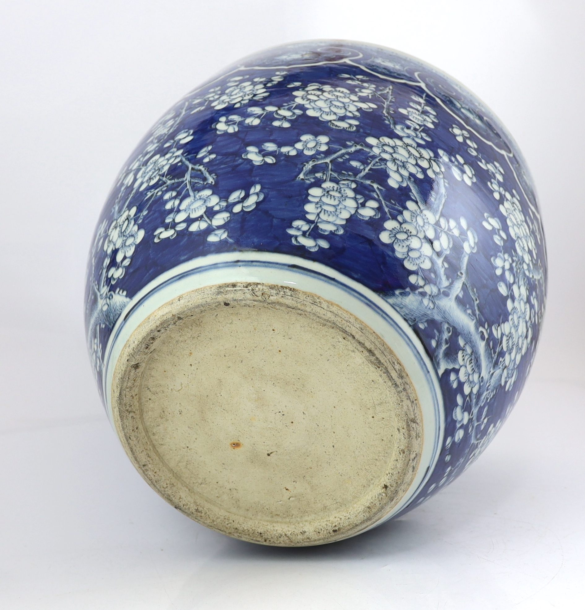 A large Chinese blue and white ‘prunus’ jardiniere, 19th century